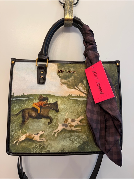 Betsey Johnson Handbags - NWT-Betsey Johnson Green Equestrian Print Top-Handle Tote Canvas Bag.